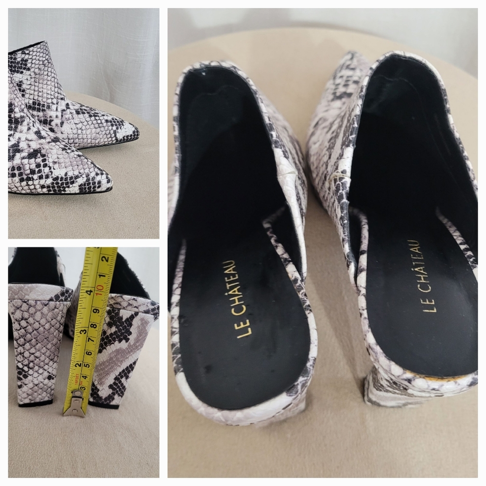 Snake-Print Pointed Toe Mule Heels / 8 - Picture 3 of 6